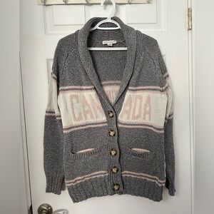 Cozy Cotton Gray and Pink Canada Cardigan Sweater
